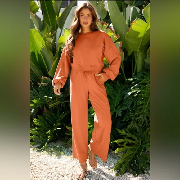 Ashtyn- Drop Shoulder Pullover / Wide Leg Pant Set - Picture 1 of 4